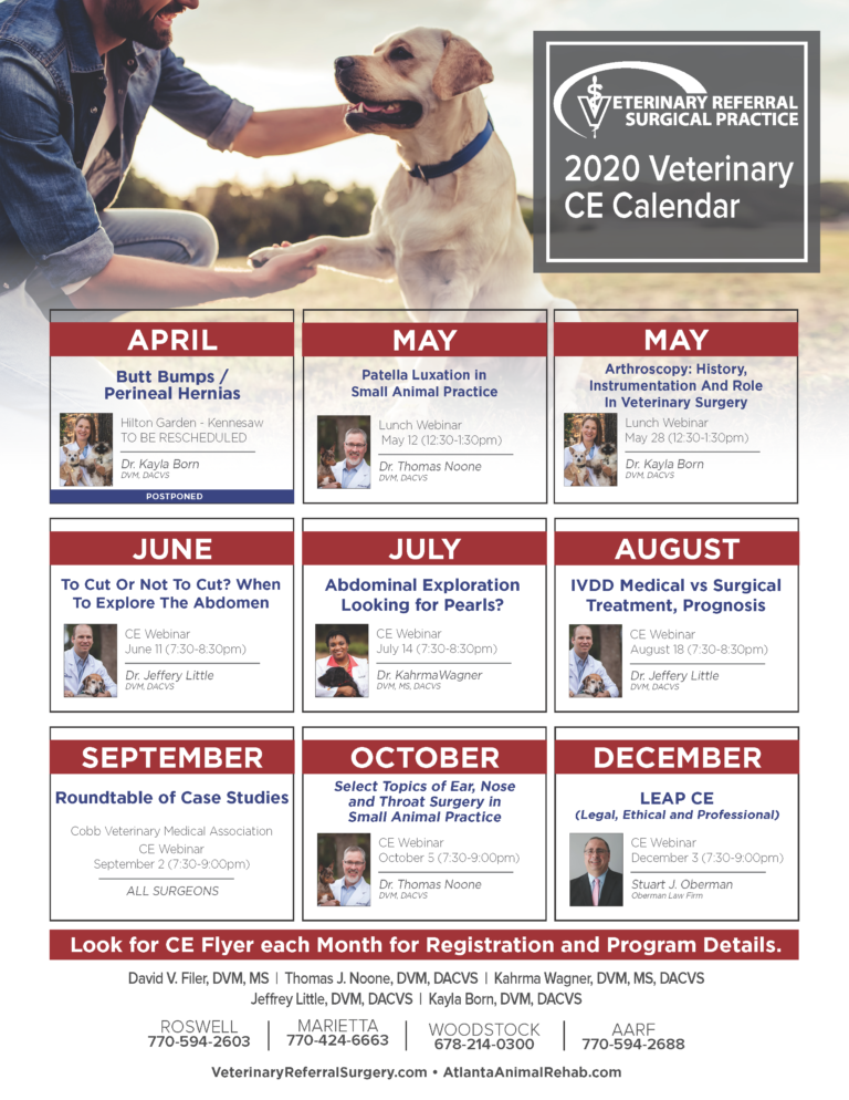 2020 Veterinary CE Calendar Veterinary Referral Surgical Practice